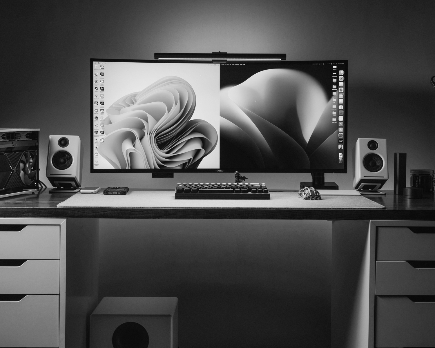 A desktop computer sitting on top of a wooden desk
