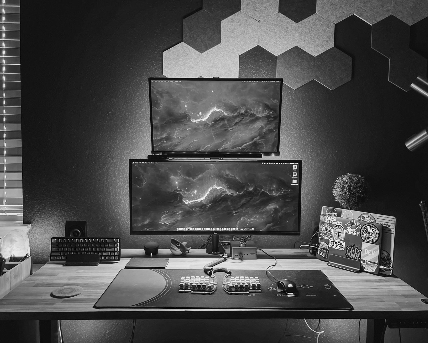black flat screen computer monitor on brown wooden desk