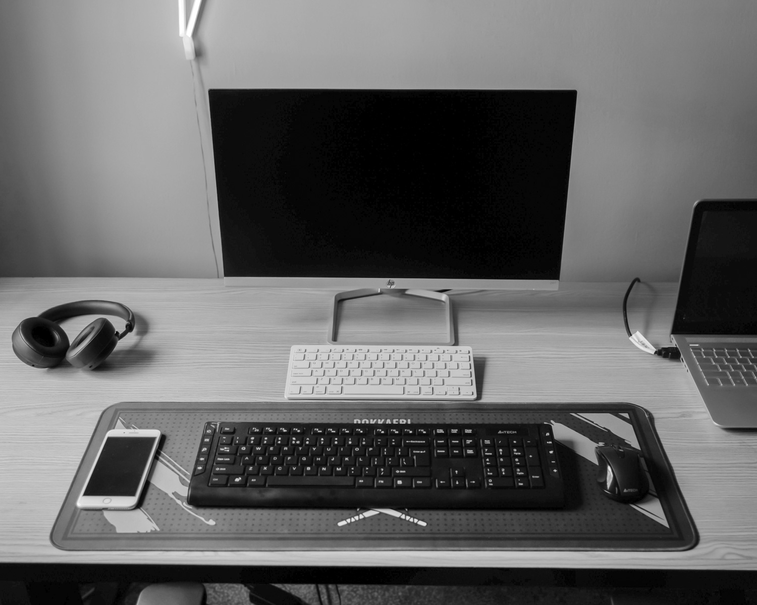 black computer keyboard on white table