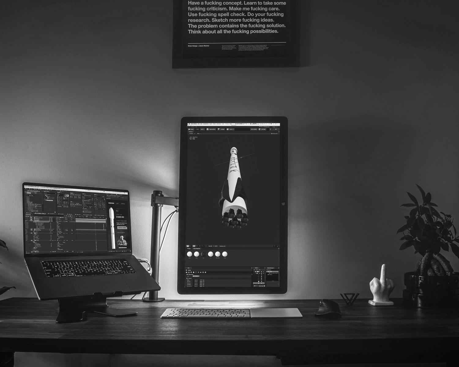 black computer monitor turned on on brown wooden desk