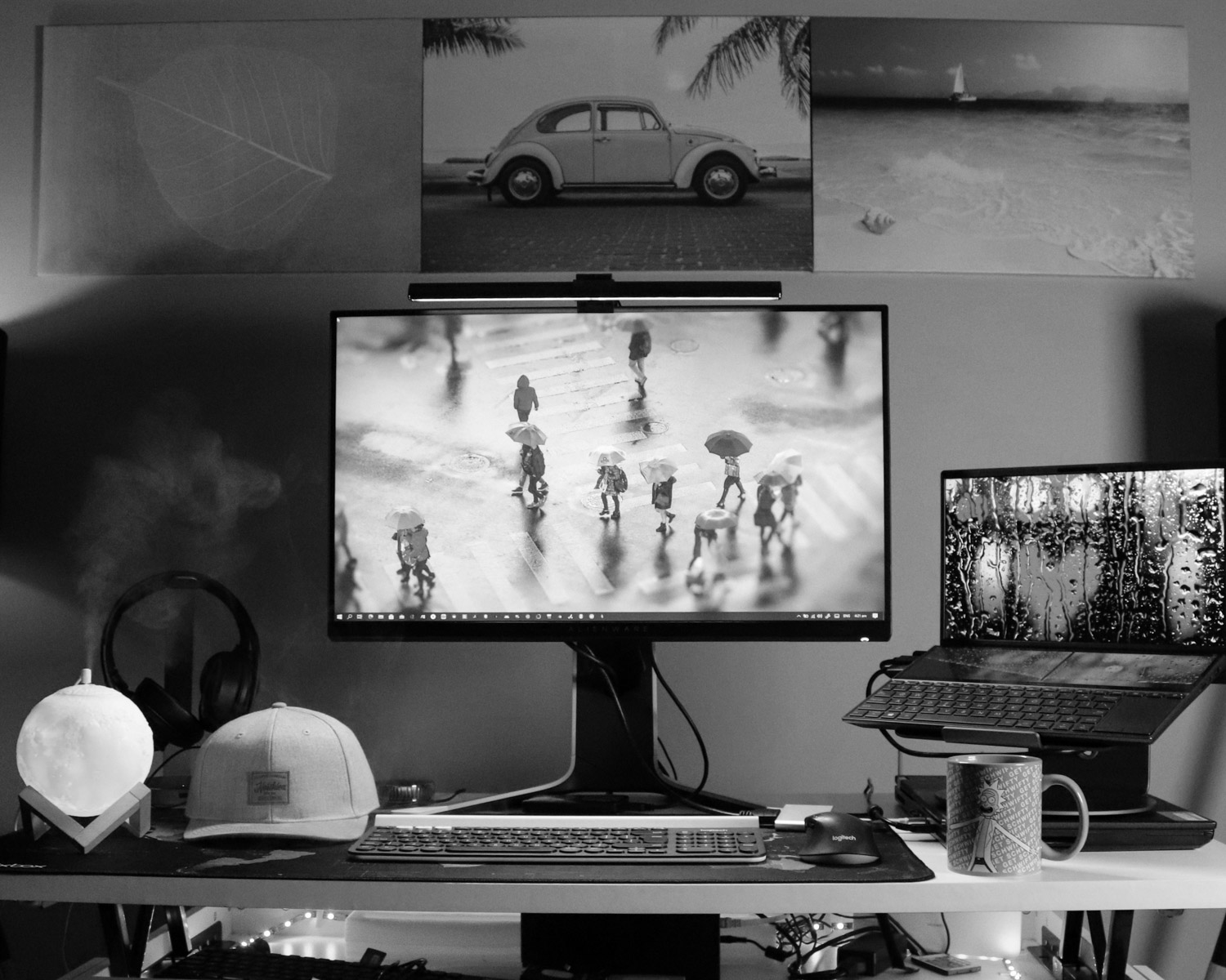 black flat screen computer monitor on white desk