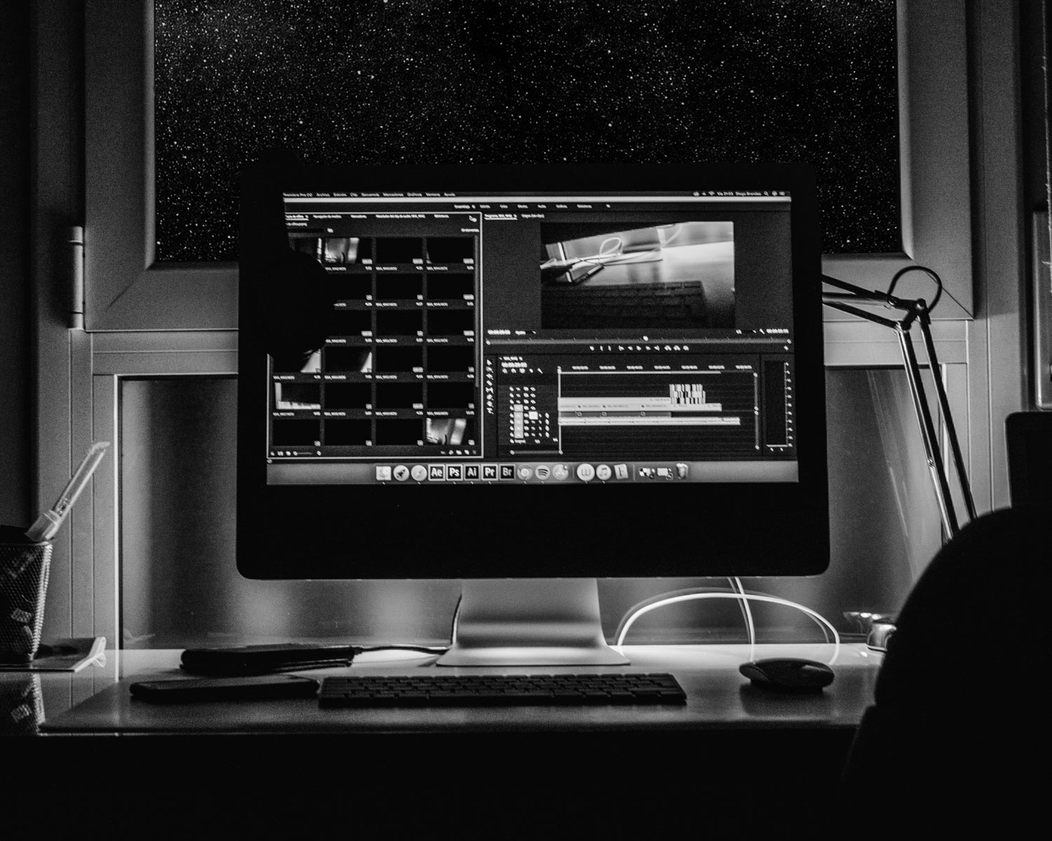 turned-on black monitor